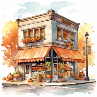 An intricately detailed watercolor clipart illustration displaying an ultra-realistic [specific design idea, like stores are decorated for thanksgiving  ], isolated on a white background, in the style of ultra-detailed watercolor clipart illustra tions, HDR watercolor clipart illustrations, 32K watercolor clipart illustrations, hyperrealistic watercolor clipart illustrations, ultra-intricate watercolor clipart illustrations, high-resolution watercolor clipart illustrations, high-definition water
