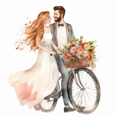 realistic just married couple watercolor clipart single design, 8k