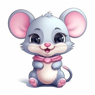 clipart, cute kawaii mouse isolated on a white background, cartoon style, chibi style, vector, 3D, no shadows