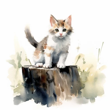 a happy kitten, watercolor painting by WINSLOW HOMER, clipart, white background