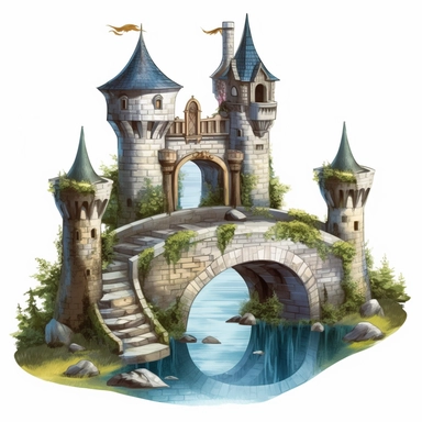 Fantasy Castle Clipart - Castle, Moat, Bridge, SIngle design