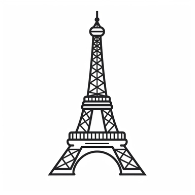 Eiffel tower SVG icon, single line design, white background, simple clip art
