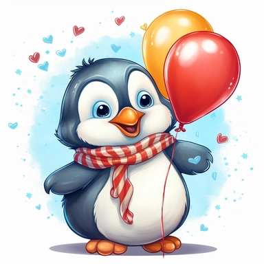 Cute penguin characters engaged in fun activities clipart