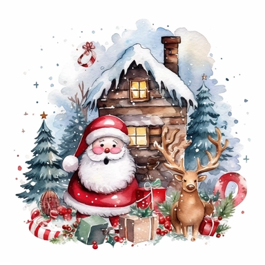 Water Color Santa Claus Christmas tree Gift-giving Reindeer Candy canes Stockings Snowflakes Gingerbread cookies Mistletoe Christmas lights Wreaths Snowman Christmas ornaments Yule log Christmas stockings Clipart