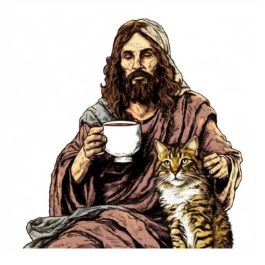 Jesus, coffee, cat, clip art