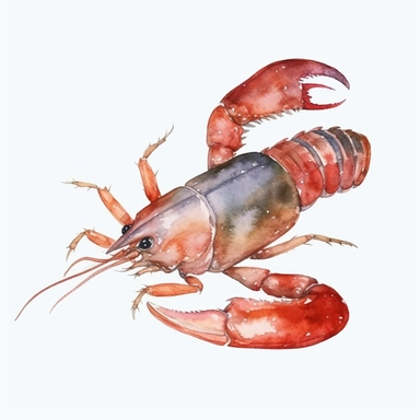 Watercolor crawfish clipart, white isolated background, space out, hd