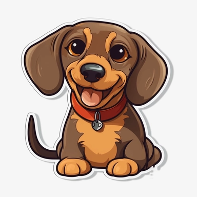 cute Dachshund, happy and smiling, bold line, clipart, sticker, white background, no shadow, 8k detail