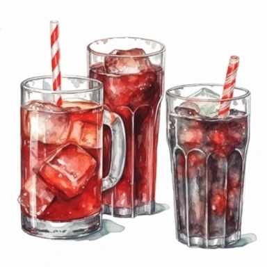 watercolor coca cola soda drink mc donad's style clipart set isolated in white background