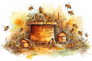 a scene inside of a bee hive, bees working clip art, watercolor clip art, single design, 8k