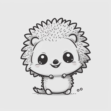 Smiling baby hedgehog anime style white background , thick outline , Create a sketch of a black and white  Cute and adorable cartoon it , fantasy, dreamlike, surrealism, super cute, trending on artstation design, in a minimal and lineal style. The tattoo should be simple, with clean lines and minimal detail. The sketch should be done in pen or pencil , looking to the camera, clipart, , white background, summer flowers at the bottom, cute, love vibes, summer vibes, png, highly detailed