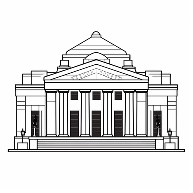[Theme: New York] New york Metropolitan Museum of Art,front building, famous, simple clipart, coloring book for kids, minimalist cartoon vector line art, thick solid black lines, black and white, isolated on white background