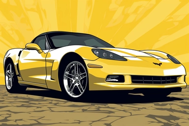 A clipart cartoonish vector, duotone wallpaper of a c6 corvette car, yellow