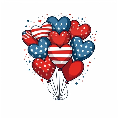 american flag ballons ,heart shape ,Clipart style,vector illustration, White Background