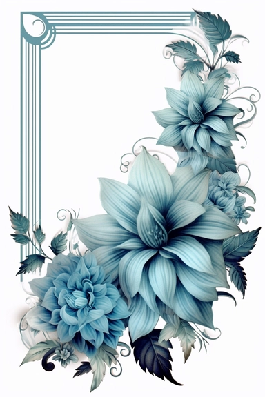flower frame free flower frame clipart, in the style of black and white realism, dark aquamarine and gray, tattoo-inspired, asymmetrical composition, matte photo, fantasy illustration, dark white and white