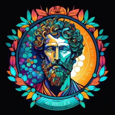 a portrait of Marcus Aurelius, looking directly at us, style is too much fantasy ART NOUVEAU, bright colors, influenced by the style of Eyvind Earle, stained glass window, clipart, white background