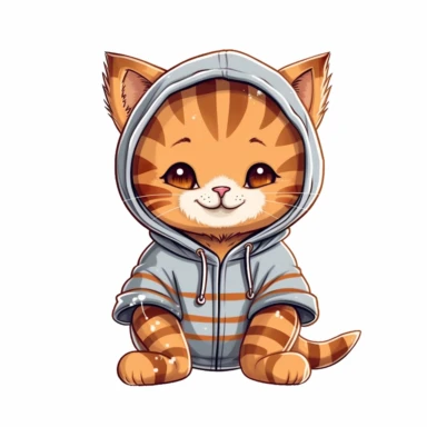 cute small smiling tabby cat with onesie clipart with white background