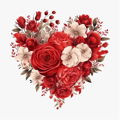 Floral Hearts Clipart, flower heart Valentine illustrations, on white background, HD , red rose flowers