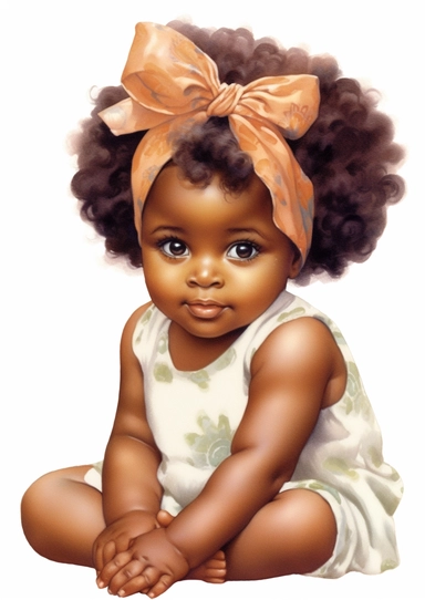 a cute retro vintage African infant baby girl . Color pencil sketch, soft baby colors, on a white background for clipart.