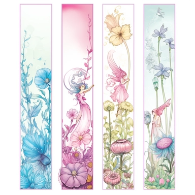 light fantasy banner ClipArt, Fairies, flowers, pink, blue | single file