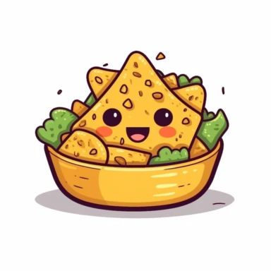 cute simple kawaii nachos, clipart, white background