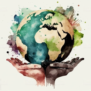 High resolution watercolour 300 DPI boho style clipart. black hands holding earth