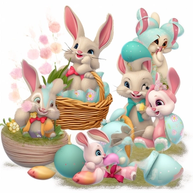 imagination Stunning Easter clipart featuring bunnies and Easter eggs. disney style