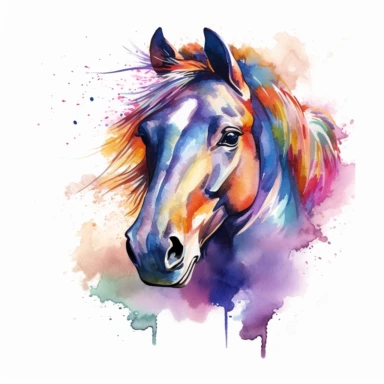 horse head with watercolor paint, clipart