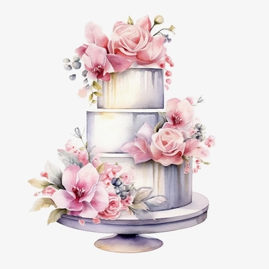 Wedding Cake Watercolor, PNG Clipart, Illustration clipart, 4K, extremely detailed Sublimation Clipart,Cartoon,hyper realistic, intricate detail, illustration style,high solution,on the white background