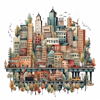 handpainted modern city clipart