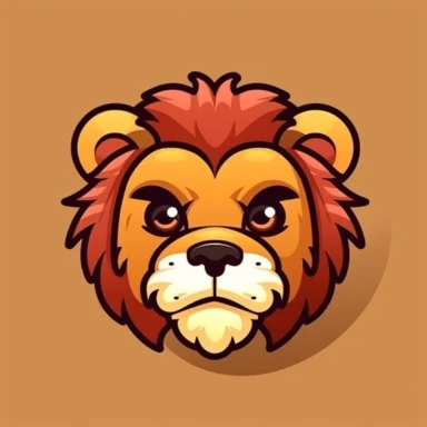 Cute lion face, cartoon, clipart, mascot, isolated on random background
