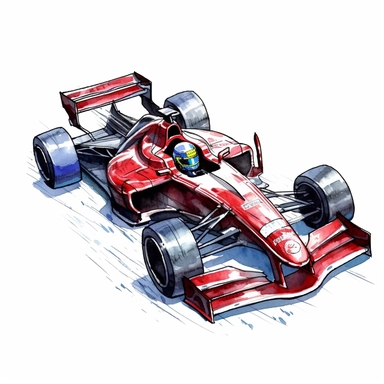 Clipart of the formula one car from Zhou Guanyu with minimal details, aquarel colored cartoon style with thick borders. Only the car. White background, no floor, no shadow