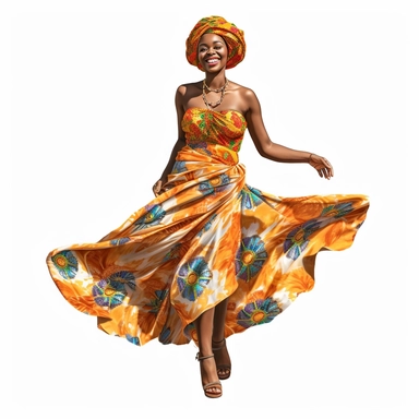 Hyperrealistic beautiful full figure ethnic dressed african beauty lady, ethnic african dress, perfect eyes,perfect face,perfect mouth and teeth,full body,cute and colorful,full body, clipart, hd, white background