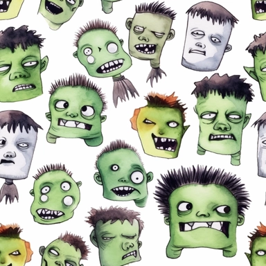 Seamless, Watercolor, Halloween Frankenstein 1 clipart, white background,