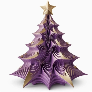 collapsible purple christmas tree decorated with star on top, clip art style, white background