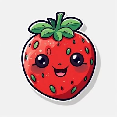 cute Strawberry, happy and smiling, bold line, clipart, sticker, white background, no shadow, 8k detail