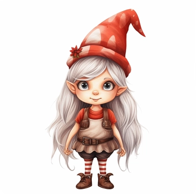 gnome girl clipart, white background