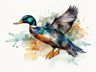 fly mallard watercolor clipart, single design, 8k