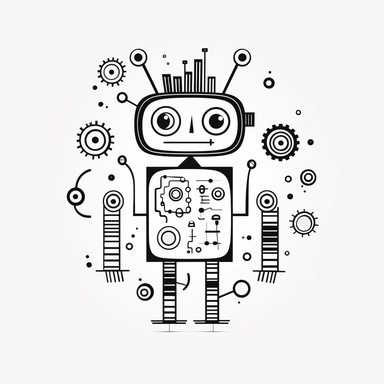 drawn illustration cute doodle (robot), clip art, digital art, vector, isolated transparent background, clean line art, simple strokes, minimalist style, straight lines, curves