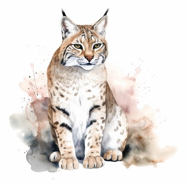 Bobcat illustration, watercolor clipart, isolated white background, 8k