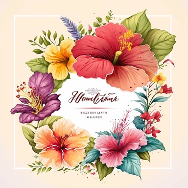 summer Illustrations, hibiscus flower, flower frame ,graphics, Cheerful Colors, Hand-Drawn Art, Botanical Clipart, Watercolor Elements, 8k