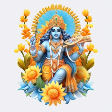 indian, god clipart, lord vishnu clipart,flower art, blank background