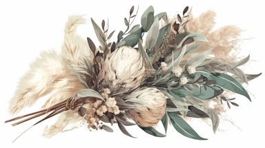 1 tiny boquet of eucalyptus with dried pampas, ideal for wedding stationary, clipart
