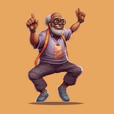 funny black grandpa is exercising, full body, hand draw Illustration clipart, 4K, extremely detailed