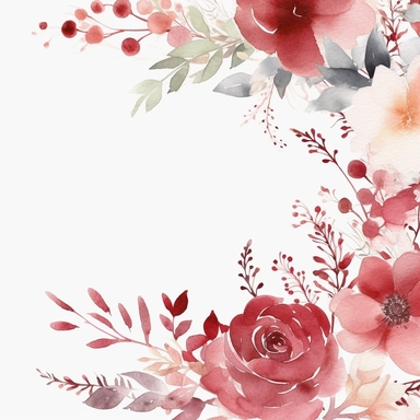 watercolor floral border Dusty pink - red, white - Clipart, minimal, white background, minimal,