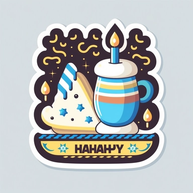 vector sticker design, Hanukkah clipart, white background, flat colors