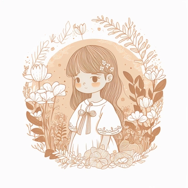 Unique little cute bueautifull cottagecore Girl, portrait, Clipart on white background, character design, Coloring pages, vector, clipart, 8k, line art, sacred geometry, minimal, png, transparent background, In the style of Ryo Takemasa, xuan loc xuan, Lisa Audit, Anastasia Suvorova, ultra - detailed, best quality, well composed, viral, high definition, super simple, print on demand, Coloring page and sheet of paper or digital image that are designed to be colored in with pencils, markers, or ot
