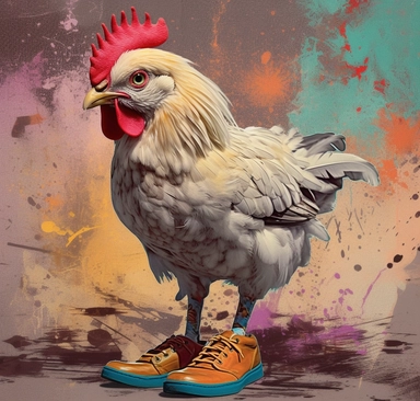 chicken with clipart caption with chicken clipart the cost of balin has gone up, in the style of collage experimentation, bunnycore, shoe paintings, bronzepunk, frits thaulow, hip-hop inspired, movie still