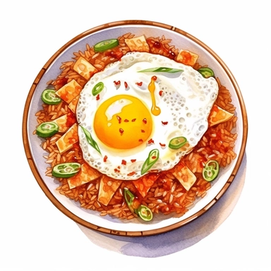 Nasi Goreng (Fried Rice) logo watercolor,simple Watercolor, hyper realistic, white background, white margins, 16k, ultra detailed clipart, cut out image, hand - drawn, whimsical manhwa style, ultra HD, sharp and clean art