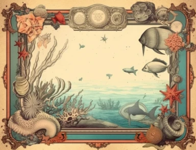blank ephemera paper page with ornate border illustrations vintage ocean coastal elements pencil sketch , greeting card design, old botanical books style drawing, vintage, distressed textures, muted colors, craft paper texture, handwriting lines in background, pen and ink on paper with watercolor washes Watercolor, vector, white background, rice paper texture, clipart, flat illustration, outlined , Vector, 4K, Art station, digital print, highly detailed clean, detailed illustration, 3D vector ar