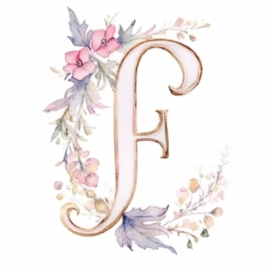 Clipart, Watercolor, Delicate, fine line, Gold Alphabet letter J, with soft pink flowers, pastel colors, hand-draw, texture